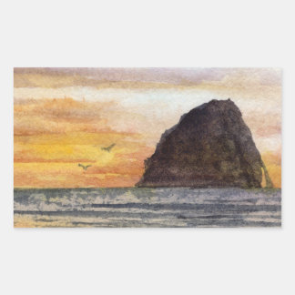 Cape Kiwanda Oregon Coast Zonsondergang Aquarel Sc Rechthoekige Sticker