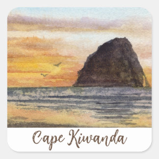 Cape Kiwanda Oregon Coast Zonsondergang Aquarel Sc Vierkante Sticker