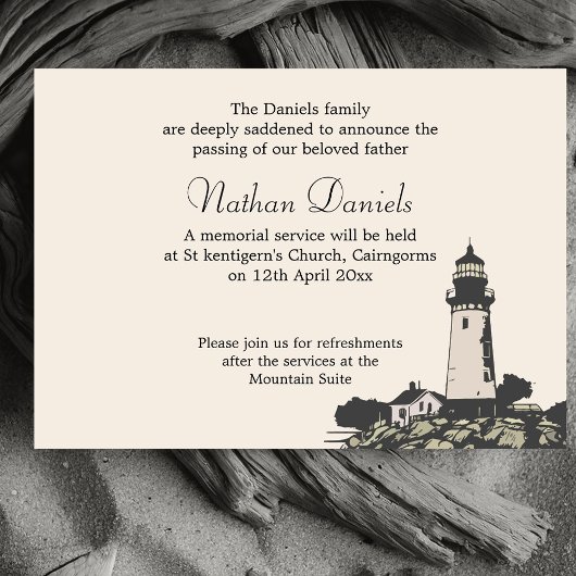 Cape Lighthouse Funeral Announcement Kaart