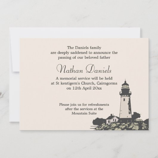 Cape Lighthouse Funeral Announcement Kaart (Voorkant)