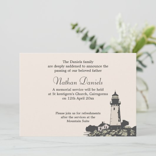 Cape Lighthouse Funeral Announcement Kaart (Staand voorkant)
