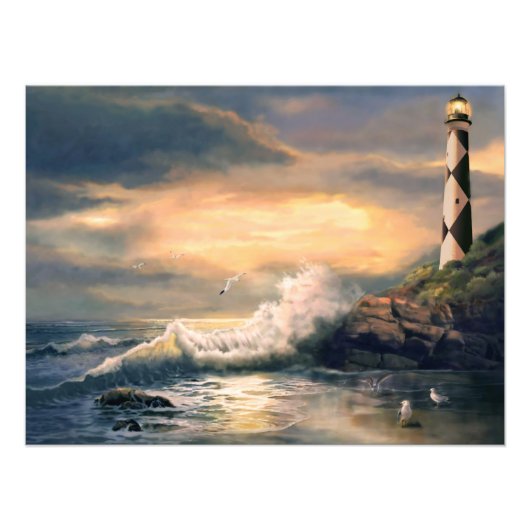 Cape Lookout Lighthouse North Carolina bij Sunset Foto Afdruk (Voorkant)