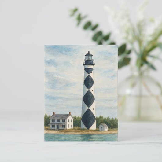 Cape Lookout Lighthouse Watercolor Briefkaart (Staand voorkant)