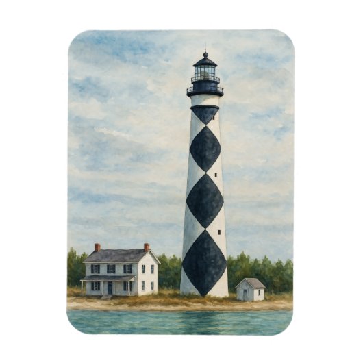 Cape Lookout Lighthouse Watercolor Magneet (Verticaal)