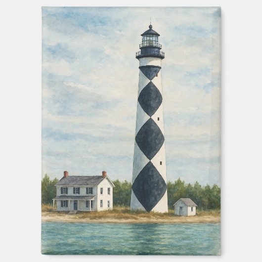Cape Lookout Lighthouse Watercolor Magneet (Voorkant)