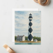 Cape Lookout Lighthouse Watercolor Notitiekaartje (Voorkant / Achterkant in situ)