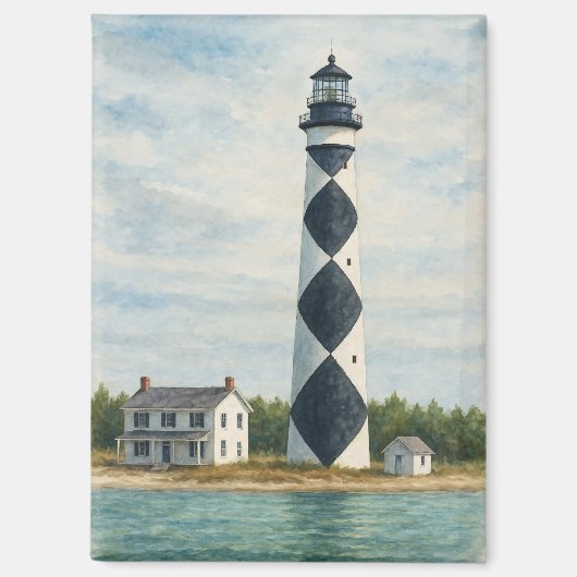 Cape Lookout Vuurtoren Aquarel Magneet (Voorkant)