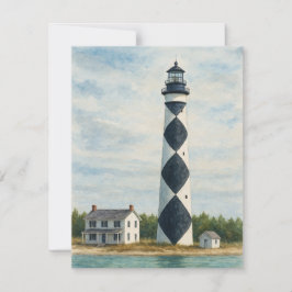 Cape Lookout Vuurtoren Aquarel Notitiekaartje
