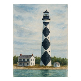 Cape Lookout Vuurtoren Aquarel Perfect Poster