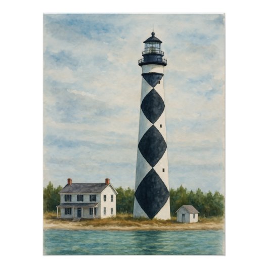 Cape Lookout Vuurtoren Aquarel Perfect Poster (Voorkant)