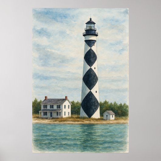 Cape Lookout Vuurtoren Waterverf Poster (Voorkant)
