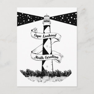 Cape Lookout, vuurtoren zwart-wit Briefkaart