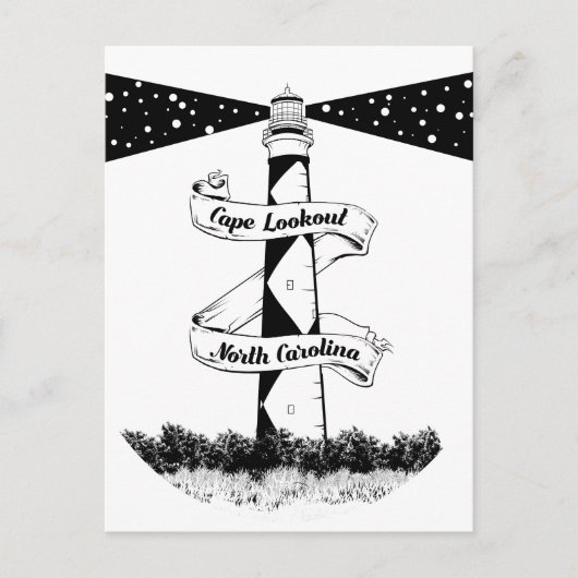 Cape Lookout, vuurtoren zwart-wit Briefkaart (Voorkant)