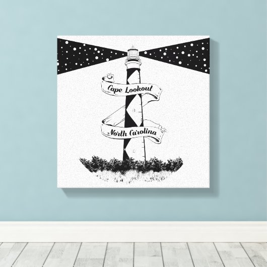 Cape Lookout, vuurtoren zwart-wit Canvas Afdruk (Insitu (Houten vloer))