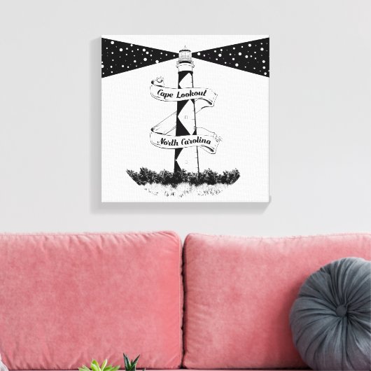 Cape Lookout, vuurtoren zwart-wit Canvas Afdruk (Insitu (Woonkamer))