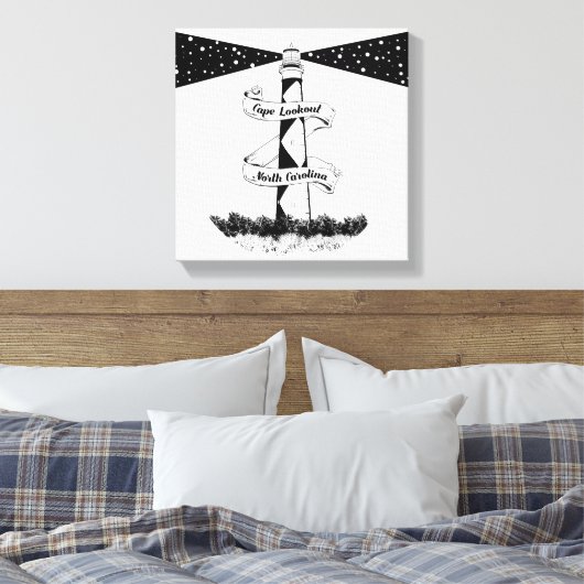 Cape Lookout, vuurtoren zwart-wit Canvas Afdruk (Insitu (Slaapkamer))
