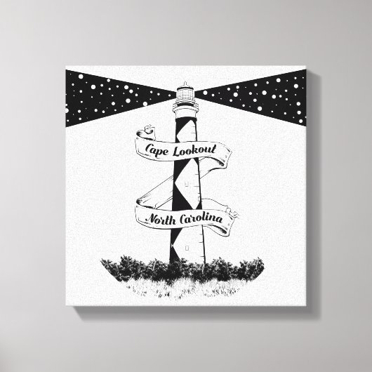 Cape Lookout, vuurtoren zwart-wit Canvas Afdruk (Voorkant)