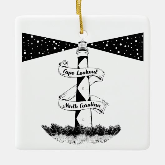 Cape Lookout, vuurtoren zwart-wit Keramisch Ornament (Voorkant)