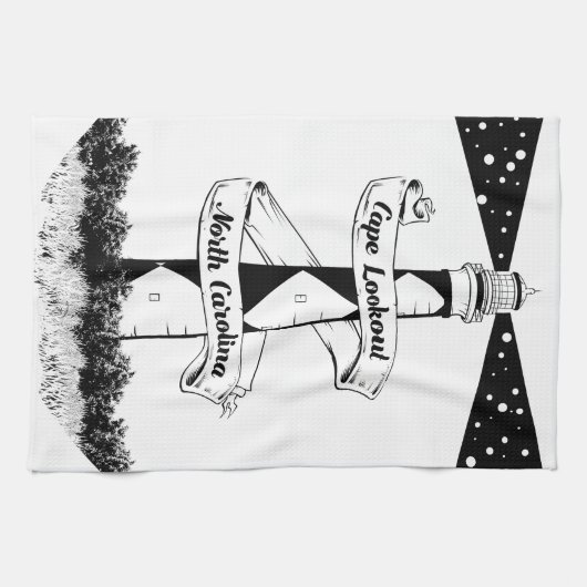 Cape Lookout, vuurtoren zwart-wit Theedoek (Horizontaal)