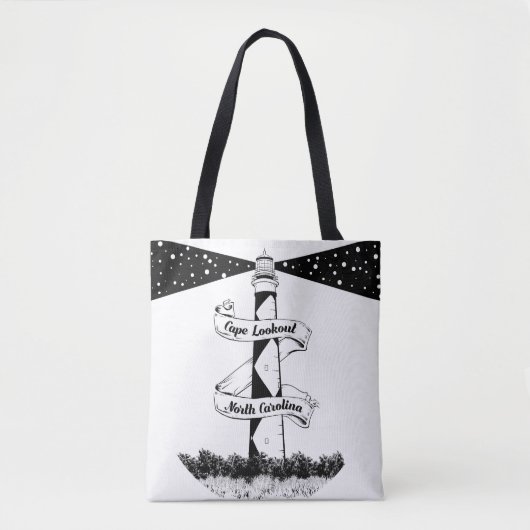 Cape Lookout, vuurtoren zwart-wit Tote Bag (Voorkant)