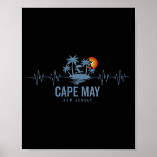 Cape May Beach New Jersey Vintage 80s Zonsondergan Poster