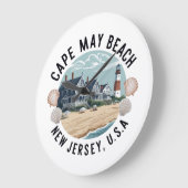 Cape May Beach Retro Vignet Grote Klok (Hoek)