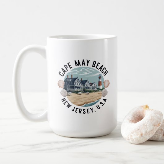 Cape May Beach Retro Vignet Koffiemok (Met donut)