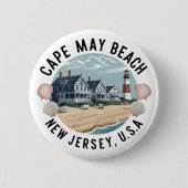 Cape May Beach Retro Vignet Ronde Button 5,7 Cm (Voorkant)