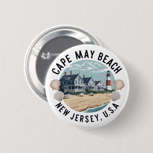 Cape May Beach Retro Vignet Ronde Button 5,7 Cm
