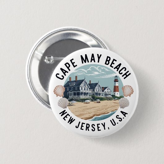 Cape May Beach Retro Vignet Ronde Button 5,7 Cm (Voorkant /achterkant)