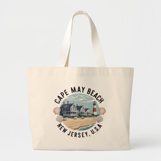 Cape May Beach Retro Vignette Grote Tote Bag (Voorkant)