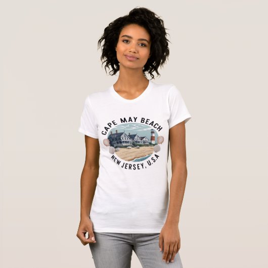 Cape May Beach Retro Vignette T-shirt (Voorkant volledig)