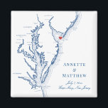 Cape May New Jersey bestemming bruiloft gunst Magneet<br><div class="desc">Snel en eenvoudig bestellen! Deze Cape May, New Jersey kaart magneten maken grote New Jersey strand bruiloft gunsten op te nemen in uw Cape May bestemming bruiloft welkomsttassen. Beweeg het hart door te klikken op "Bewerken met ontwerpgereedschap" onder "Personaliseren". Met een kaart van Chesapeake Bay met Artwork by Coastal Map...</div>