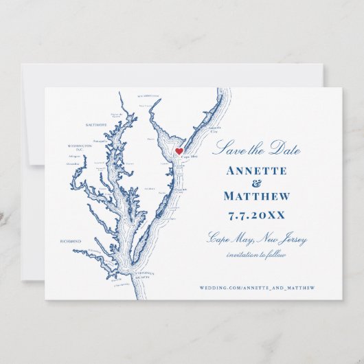 Cape May New Jersey Chesapeake Bay Elegant Map Save The Date (Voorkant)