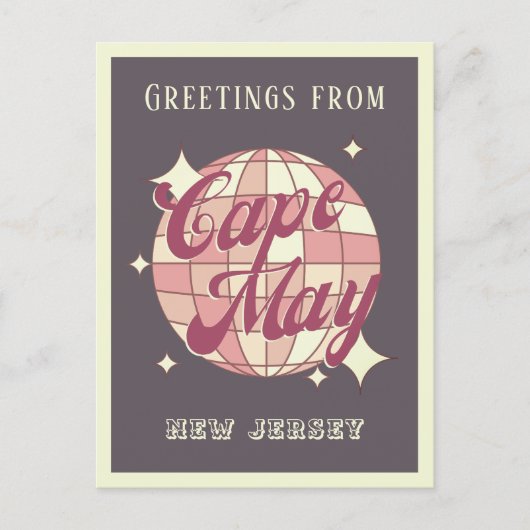 Cape May New Jersey disco Retro paarse Briefkaart (Voorkant)