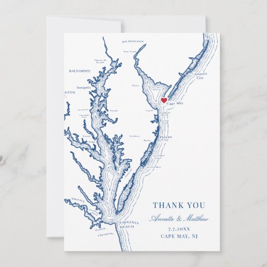 Cape May New Jersey Huwelijksflat Bedankkaart (Voorkant)