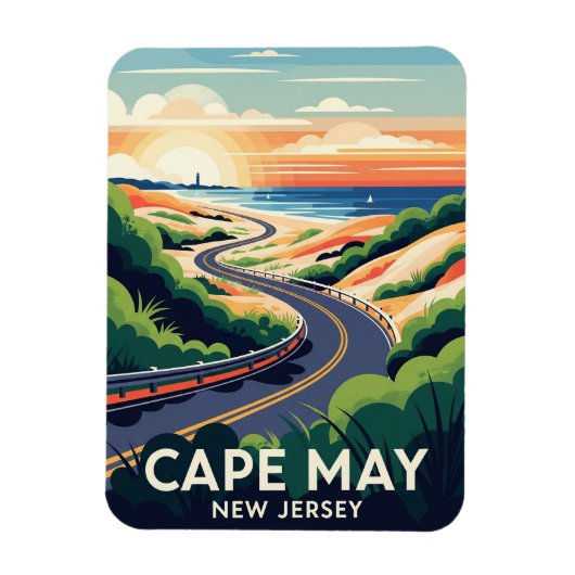 Cape May New Jersey Illustratie Reis Briefkaart Magneet (Verticaal)