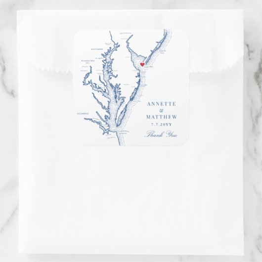 Cape May New Jersey Map Navy Wedding Favor Vierkante Sticker (Tas)
