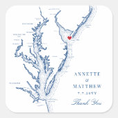 Cape May New Jersey Map Navy Wedding Favor Vierkante Sticker (Voorkant)