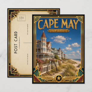 Cape May New Jersey Vintage Art Deco Gouden Tijdpe Briefkaart