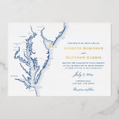 Cape May New Jersey Wedding Navy and Gold Folie Uitnodiging (Voorkant)
