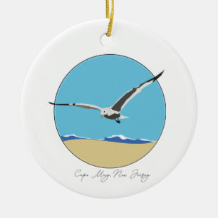 Cape May, New Jersey Zee meeuw over het strand Keramisch Ornament