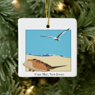 Cape May, NJ Hoefijzer Krab Zee Gull Beach Keramisch Ornament