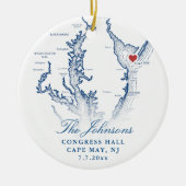 Cape May NJ Kaart Marine Trouwfoto Kerstmis Keramisch Ornament (Voorkant)