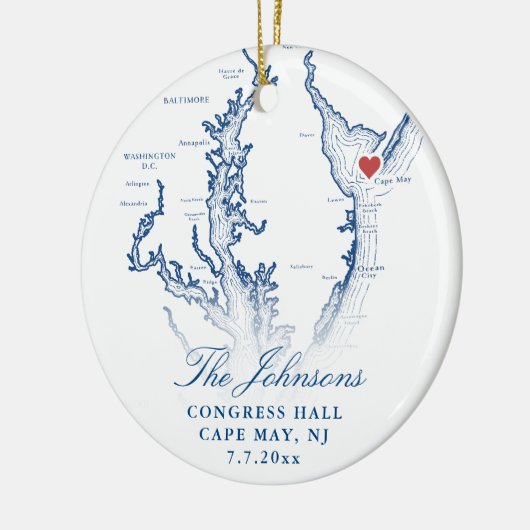 Cape May NJ Kaart Marine Trouwfoto Kerstmis Keramisch Ornament (Links)