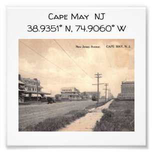 Cape May NJ Map Coördineert  stijl Foto Afdruk