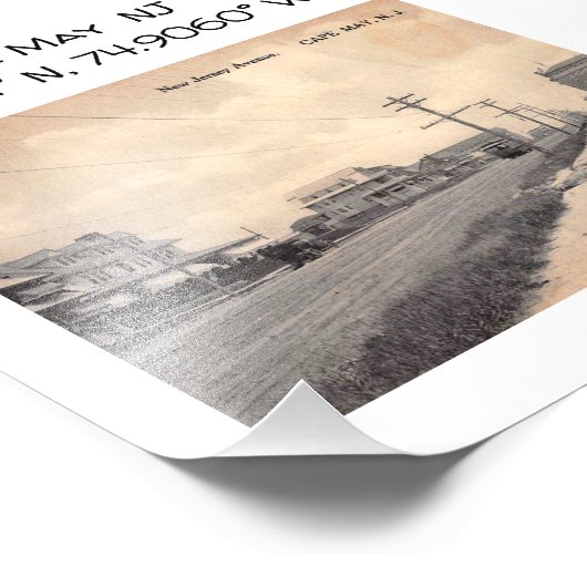 Cape May NJ Map Coördineert stijl Foto Afdruk (Hoek)