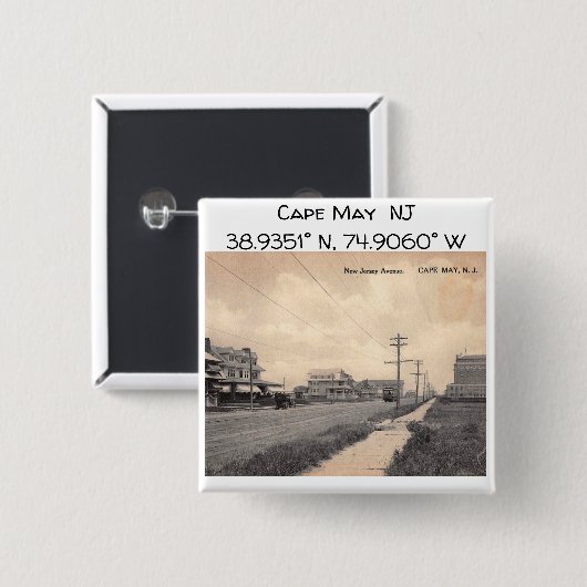 Cape May NJ Map Coördineert  stijl Vierkante Button 5,1 Cm (Voorkant /achterkant)
