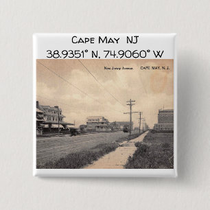 Cape May NJ Map Coördineert  stijl Vierkante Button 5,1 Cm
