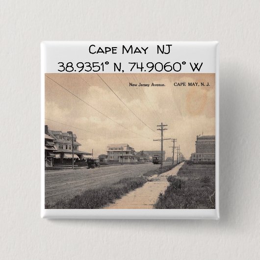 Cape May NJ Map Coördineert  stijl Vierkante Button 5,1 Cm (Voorkant)